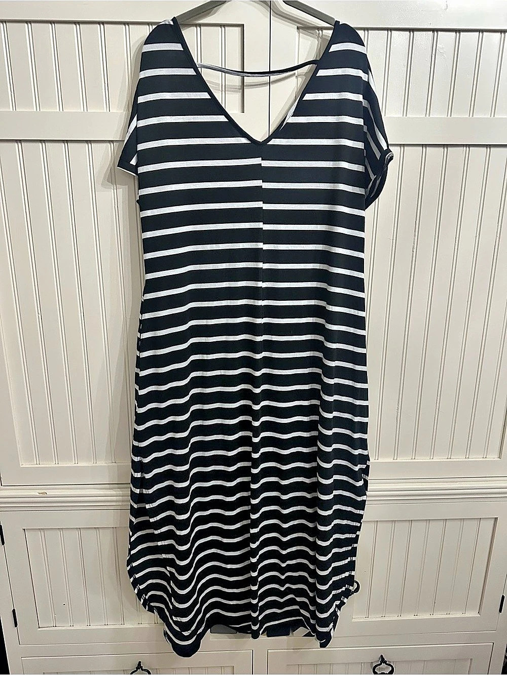Nemidor Plus Size 18 Short Sleeve Striped Maxi Dress Striped V-Neck Midi Dress